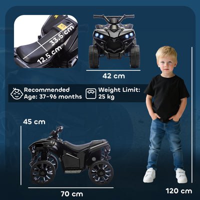 AIYAPLAY 6V Kids ATV, 4 Wheeler Electric Ride on Car with Music and LED Headlights, for Ages 3-8 Years Boys and Girls, Black 