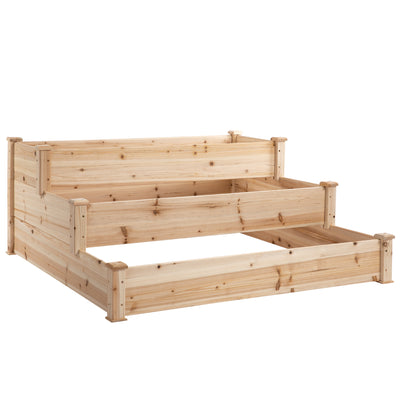 Outsunny 470L Raised Garden Bed, 3-Tier Planter Kit, Elevated Wooden Planters for Garden, Yard & Patio, 124 x 124 x 56 cm 
