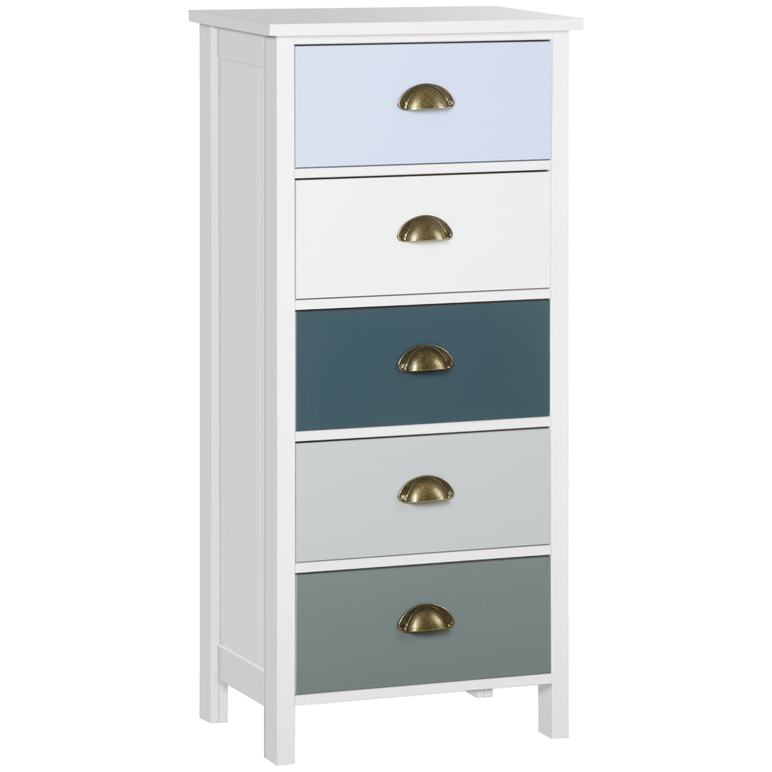 HOMCOM Slim Storage Cabinet Organiser, Chest of Drawers, 5-Drawer Dresser with Metal Handle for Living Room, Bedroom, Blue 