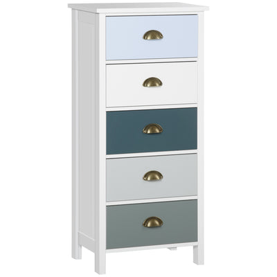 HOMCOM Slim Storage Cabinet Organiser, Chest of Drawers, 5-Drawer Dresser with Metal Handle for Living Room, Bedroom, Blue 