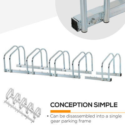 HOMCOM Bike Stand Parking Rack Floor or Wall Mount Bicycle Cycle Storage Locking Stand (5 Racks, Silver) 