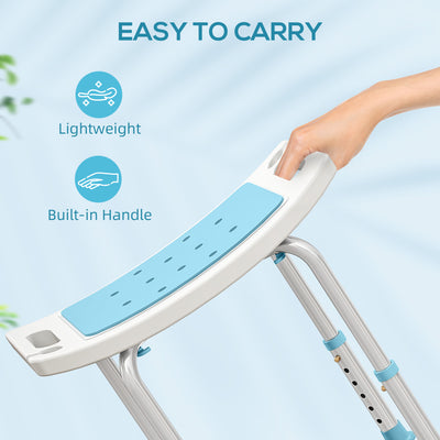 HOMCOM 6-Level Height Adjustable Aluminium Bath Room Stool Chair Shower Non-Slip Design w/ Padded Seat Drainage Holes Foot Pad, Turquoise 