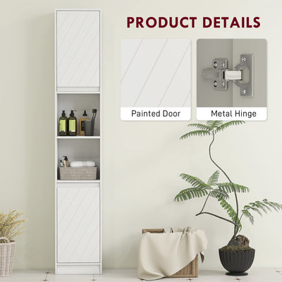 HOMCOM Narrow Bathroom Cabinet, Slim Bathroom Storage Unit with Open Compartment, Freestanding Storage Cupboard with Adjustable Shelves for Small Spaces, 30 x 24 x 170 cm, White 