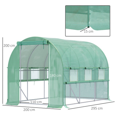 Outsunny Walk-in Polytunnel Greenhouse Green House with Roll-up Sidewalls, UV-resistant PE Cover, 3 x 2 x 2m, Green 