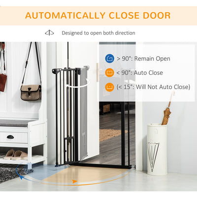 PawHut Extra Tall Pet Gate, Indoor Dog Safety Gate, with Cat Flap, Auto Close, 74-101cm Wide - Black 