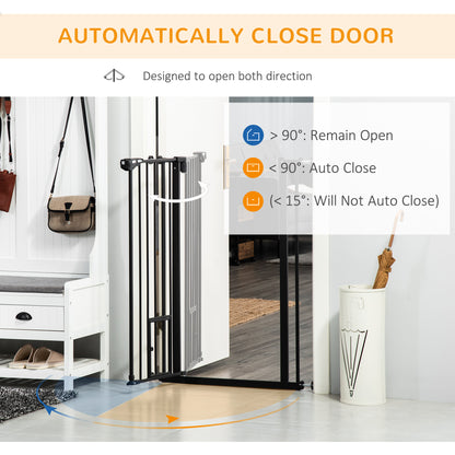 PawHut Extra Tall Pet Gate, Indoor Dog Safety Gate, with Cat Flap, Auto Close, 74-101cm Wide - Black 