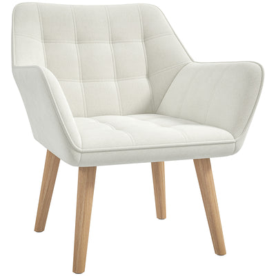 HOMCOM Accent Chair, Arm Chair with Wide Arms, Slanted Back, Thick Padding and Rubber Wooden Legs for Living Room, Cream White 