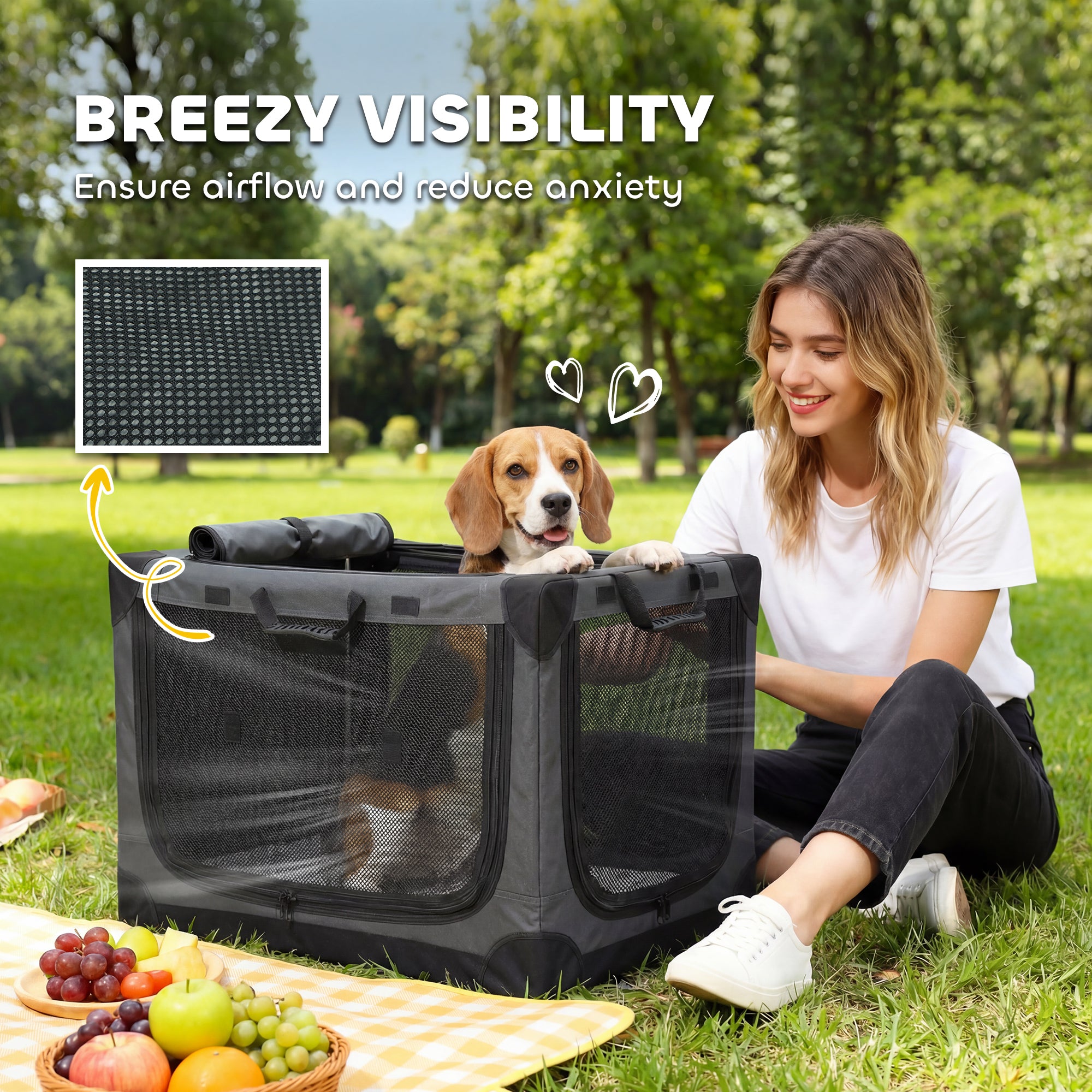 PawHut Soft Dog Crate Pet Travel Crate 76 x 54 x 54 cm with Removable Pad Mesh Window Army Green 