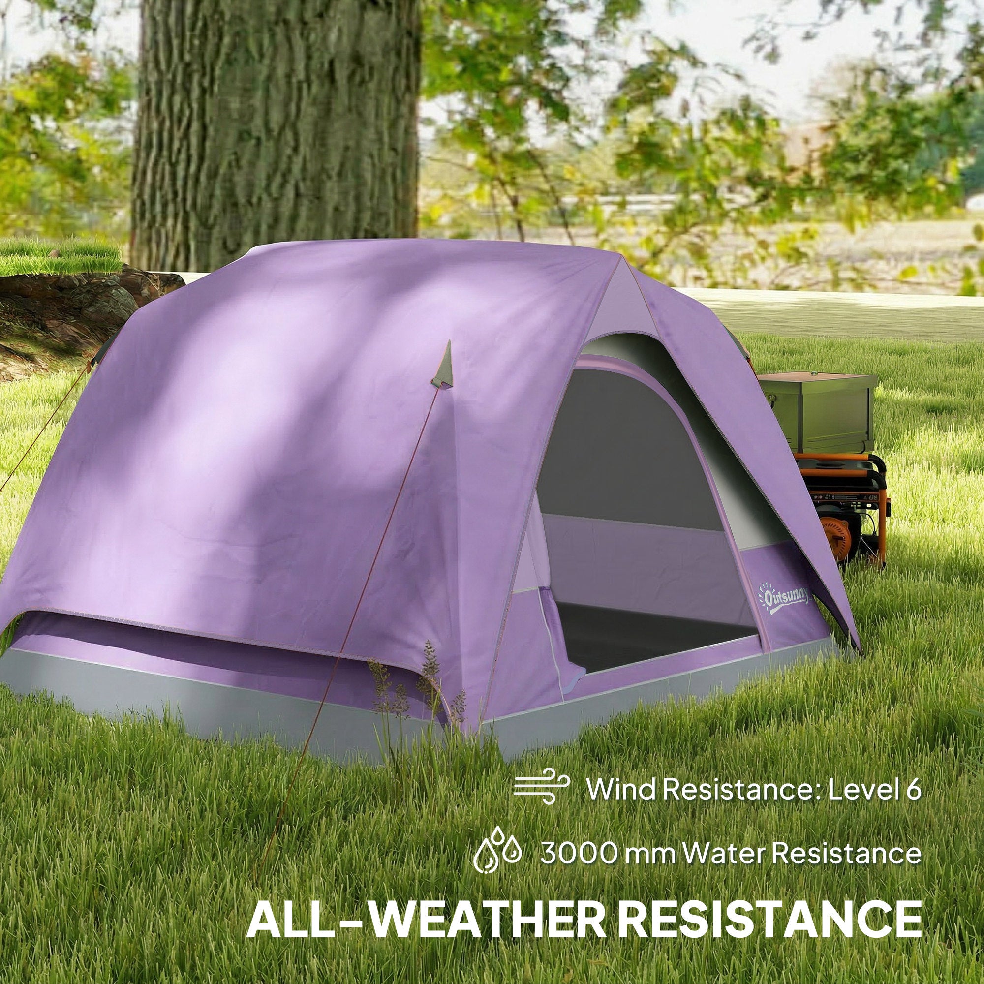 Outsunny 3-4 Person Camping Tent, Easy Set Up 3-4 Man Tent w/ Sewn-in Groundsheet, Waterproof Dome Tent w/ Mesh Windows 
