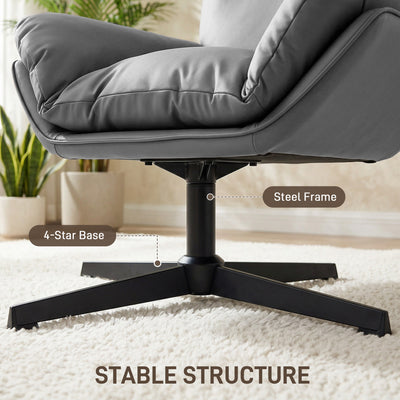 HOMCOM Accent Chair with 360 Swivel Armchair for Living Room with Padded Cushion Dark Grey 