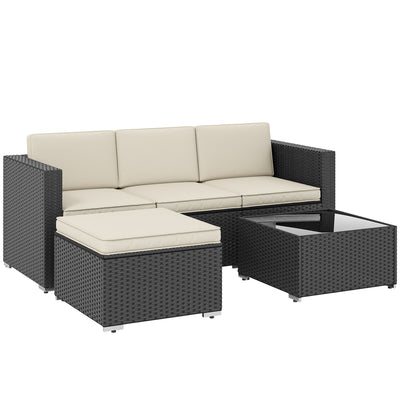 Outsunny 3 Pieces Garden Furniture Set w/ Cushions, PE Rattan Wicker Conversation Corner Sofa Set 