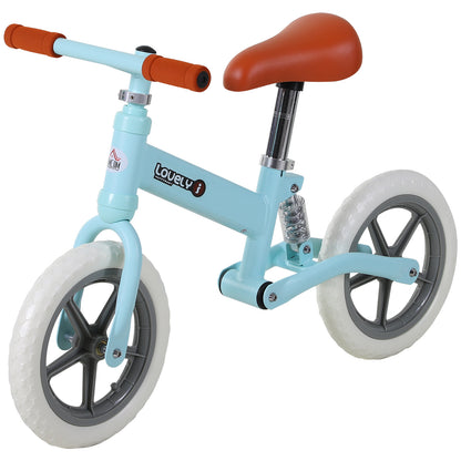 HOMCOM 12" Kids Balance Bike No Pedal Bicycle EVA Tire Adjustable Seat Toddler Training Bike W/ Shock Absorber 2 - 5 Years Gift for Boys Girls Blue 