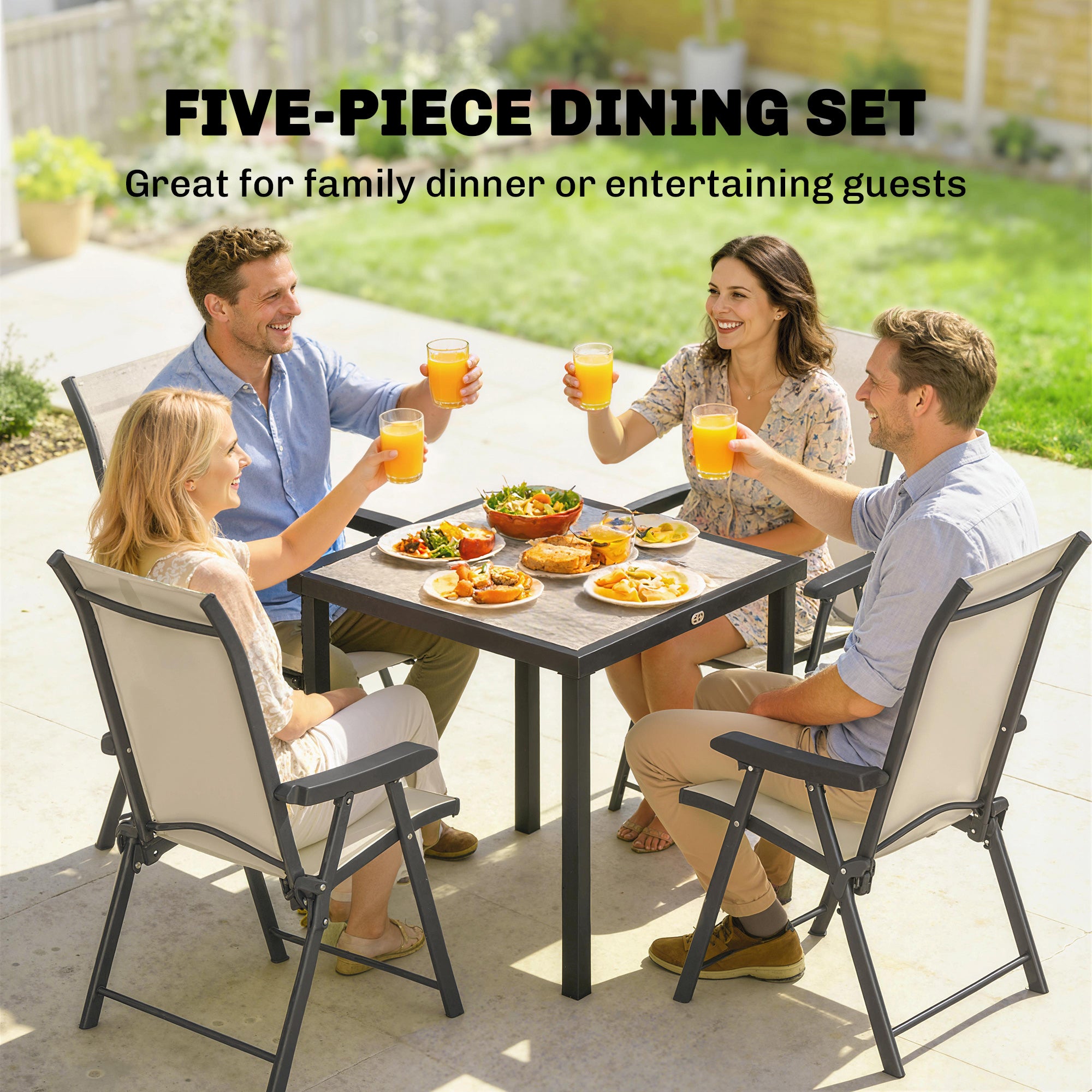 Outsunny 5 Pieces Outdoor Dining Set, Garden Dining Set for 4 with Square Table and Folding Chairs, Brown 