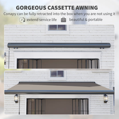 Outsunny 3.5 x 3 m Electric Awning with Remote Controller, Aluminium Frame DIY Retractable Awning, UV50+ Sun Shade Canopy for Garden Patio Deck Door Window, Light Grey 