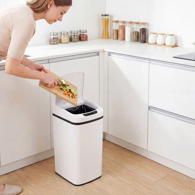 HOMCOM 12L Sensor Bin, Automatic Touchless Motion Sensor Kitchen Bin with Fingerprint Resistant Stainless Steel, White 