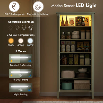 HOMCOM Tall Pantry Cupboard with Motion Sensor LED Light - Green 
