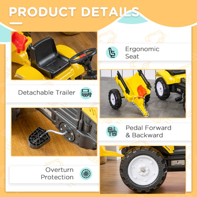 HOMCOM Pedal Go Kart, Kids Ride on Tractor with Back Trailer, Shovel & Rake, Horn, Four Wheels Tractor Toy for Child Toddler 
