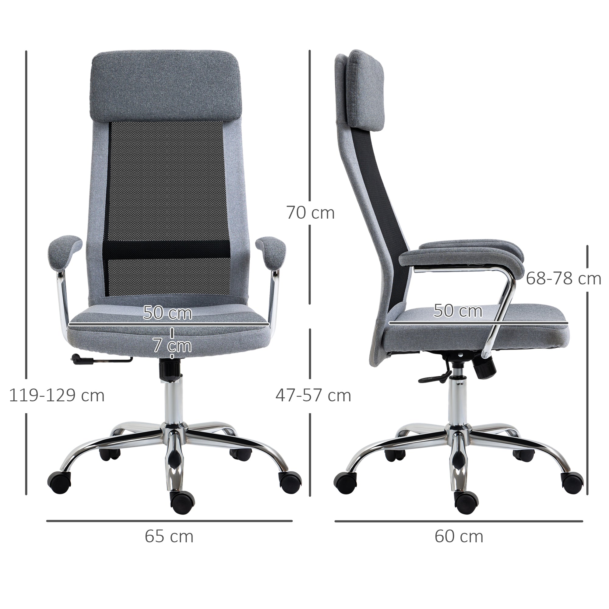 Vinsetto Office Chair, Ergonomic Desk Chair, High Back Computer Chair with Adjustable Height, Swivel Rolling Wheels, Mesh Back and Linen-Feel Fabric Seat for Home and Study, Grey 