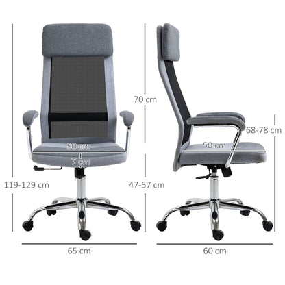 Vinsetto Office Chair, Ergonomic Desk Chair, High Back Computer Chair with Adjustable Height, Swivel Rolling Wheels, Mesh Back and Linen-Feel Fabric Seat for Home and Study, Grey 