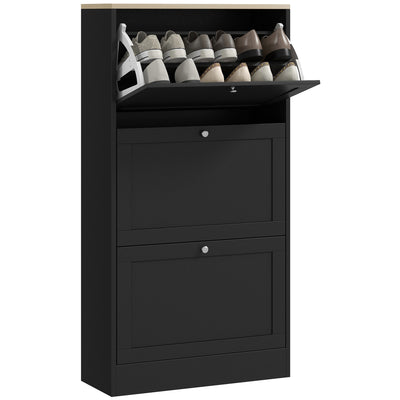 HOMCOM Modern Compact Three-Drawer Shoe Storage Cabinet - Black 