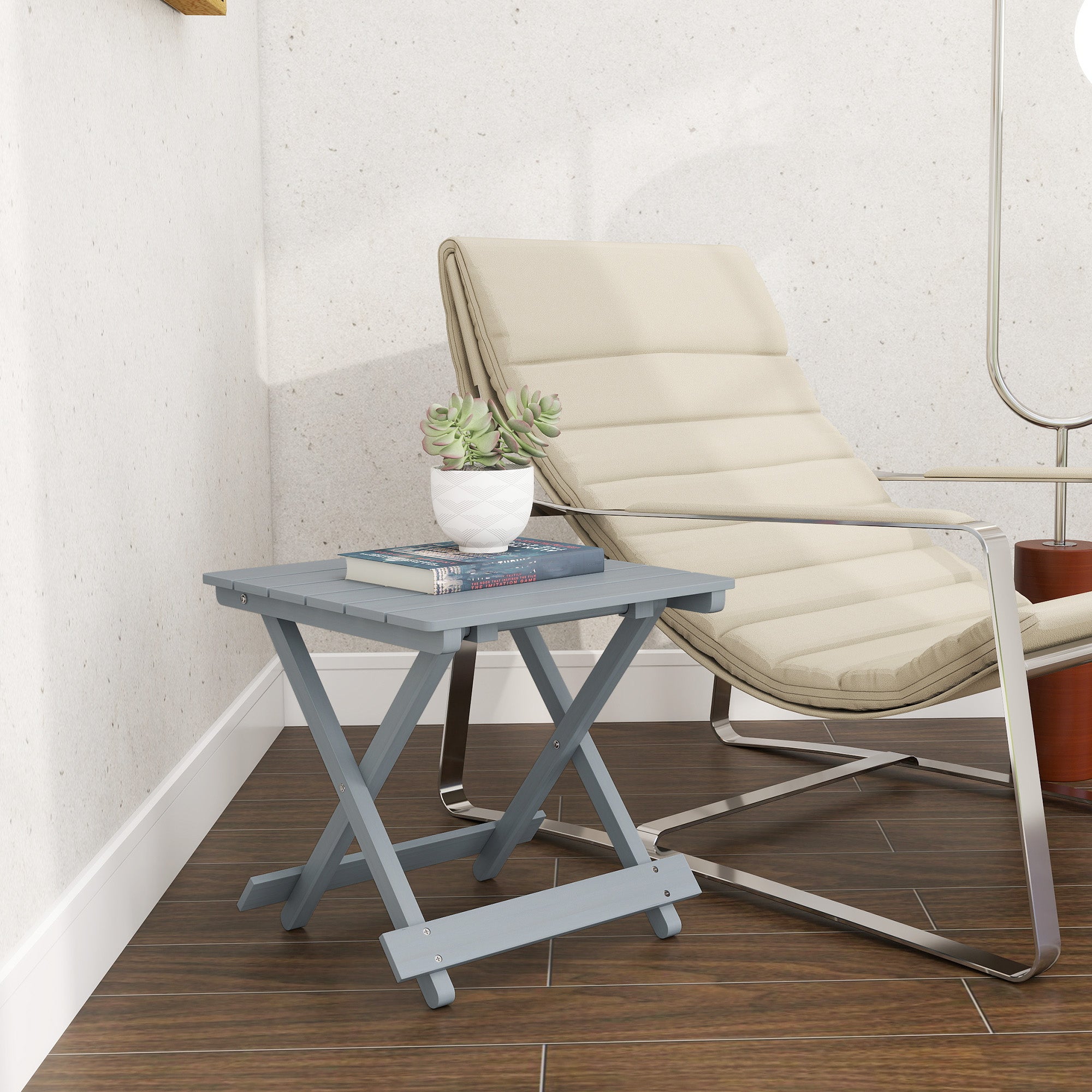 Outsunny Fir Wood Folding Coffee Table, Lightweight Small Garden Table with Slatted Top, Portable Folding Side Table for Balcony 