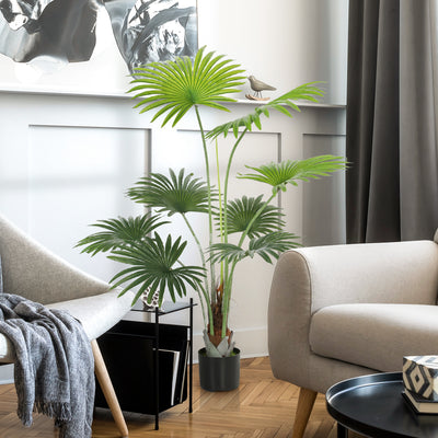HOMCOM 145cm Artificial Palm Tree, Decorative Artificial Plant with Lifelike PEVA Leaves and Coconut Coir, Fake Tree with Plastic Pot and Flocking for Home Office Decor, Green 