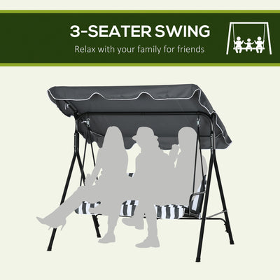 Outsunny Three-Seater Garden Swing Chair, with Adjustable Canopy - Grey Stripe 