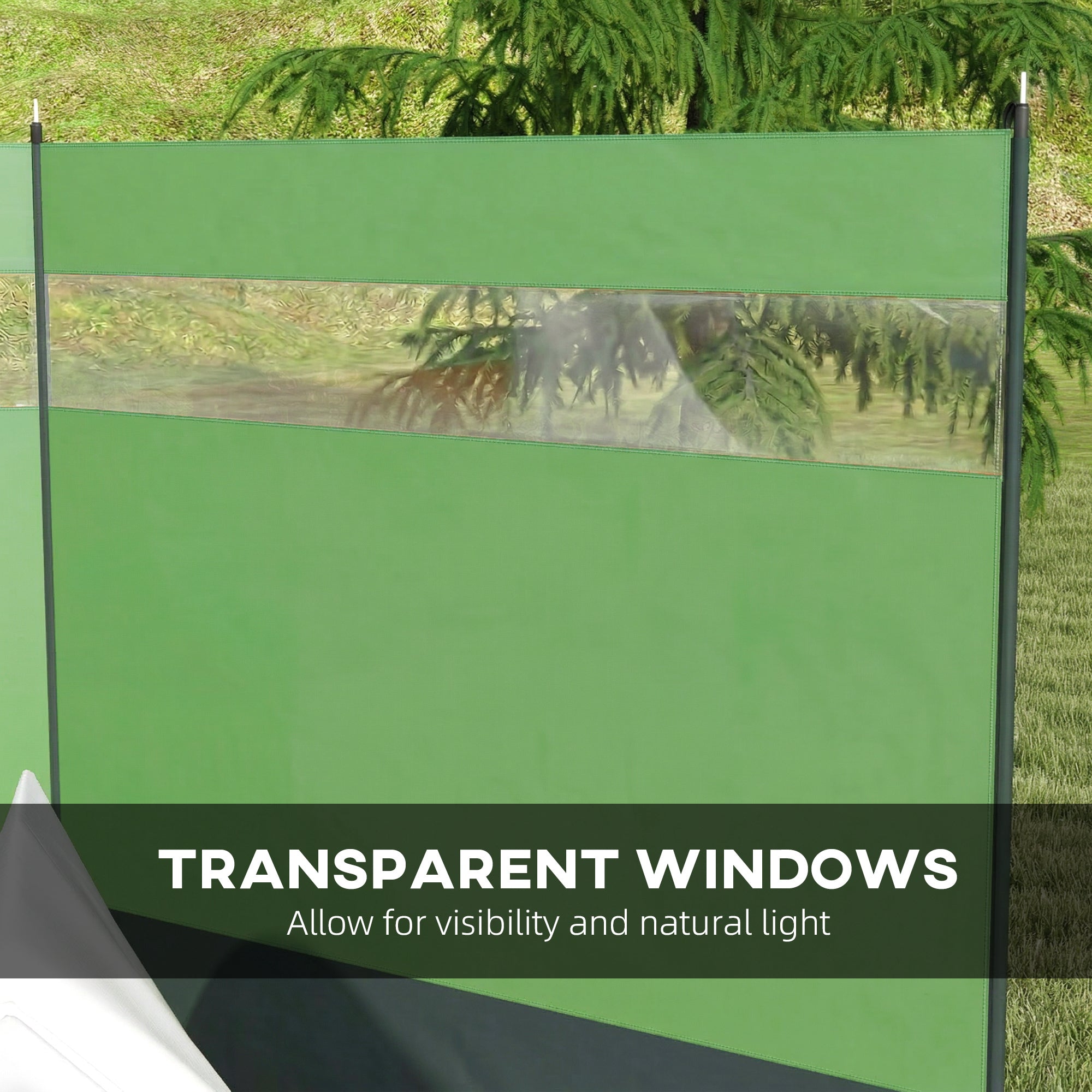 Outsunny Camping Windbreaker with Clear Windows, Carry Bag and Steel Poles, for Beach Caravan Campervan, 440 x 140cm, Army Green 