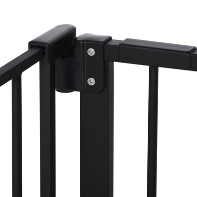PawHut Dog Gate Stair Gate Pressure Fit Pets Barrier Auto Close for Doorway Hallway, 74-148cm Wide Adjustable, Black 