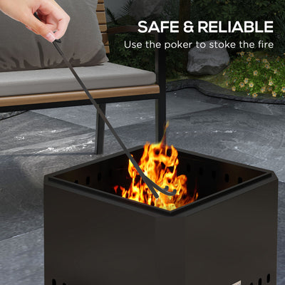 Outsunny Smokeless Fire Pit, 48 cm Portable Wood Burning Firepit, Square Metal Bonfire Stove with Poker, Black 