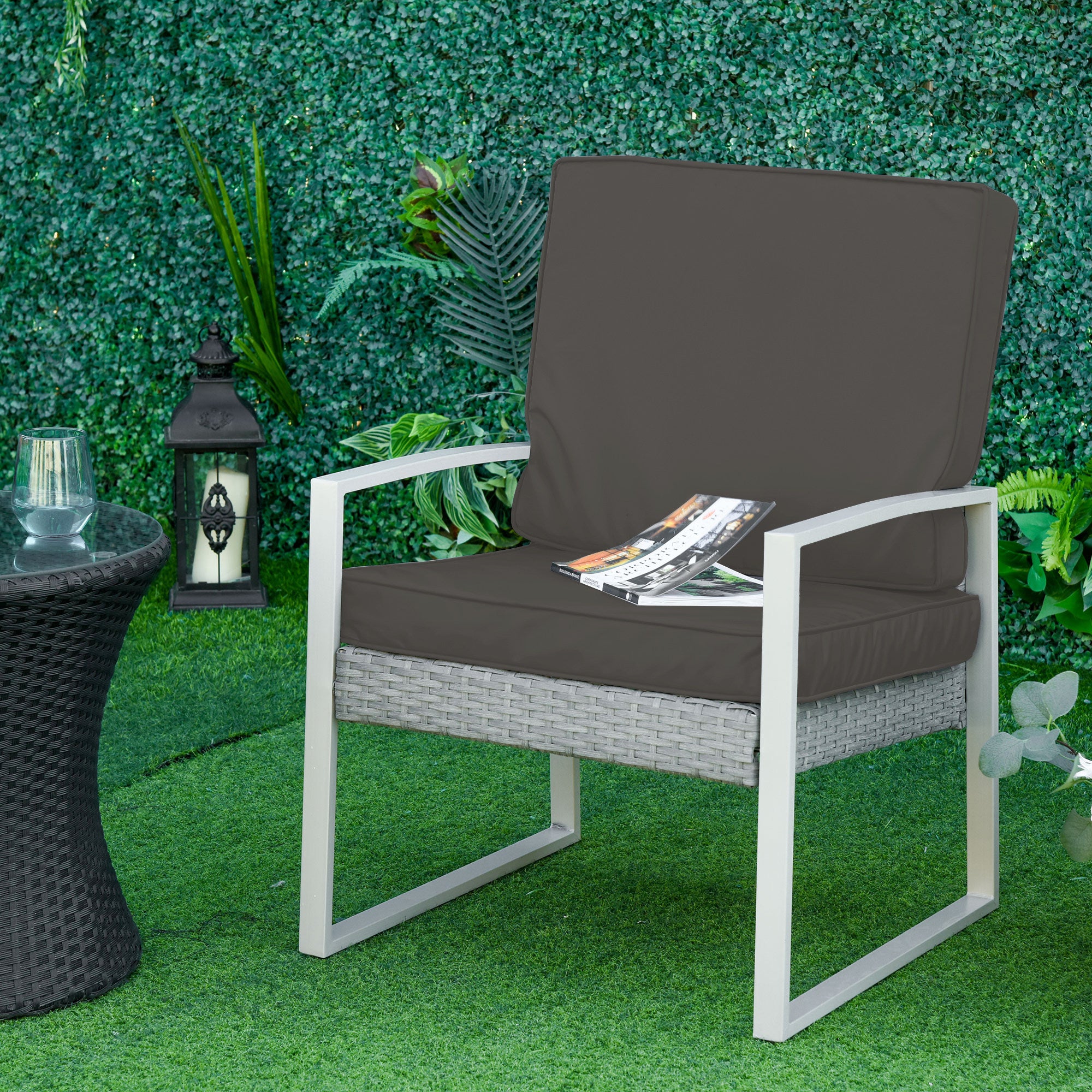 Outsunny Set of 2 Garden Seat and Back Cushion Set, Replacement Cushions for Outdoor Furniture with Seat Cushion and Back Cushion, Dark Grey 