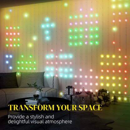 HOMCOM LED Curtain Lights, Smart Curtain Fairy Lights Plug In, Colour Changing Wall Lights with Remote, App, Dynamic DIY Hanging Window String Lights for Bedroom Living Room, 3x3(m), 400 RGBIC LED 