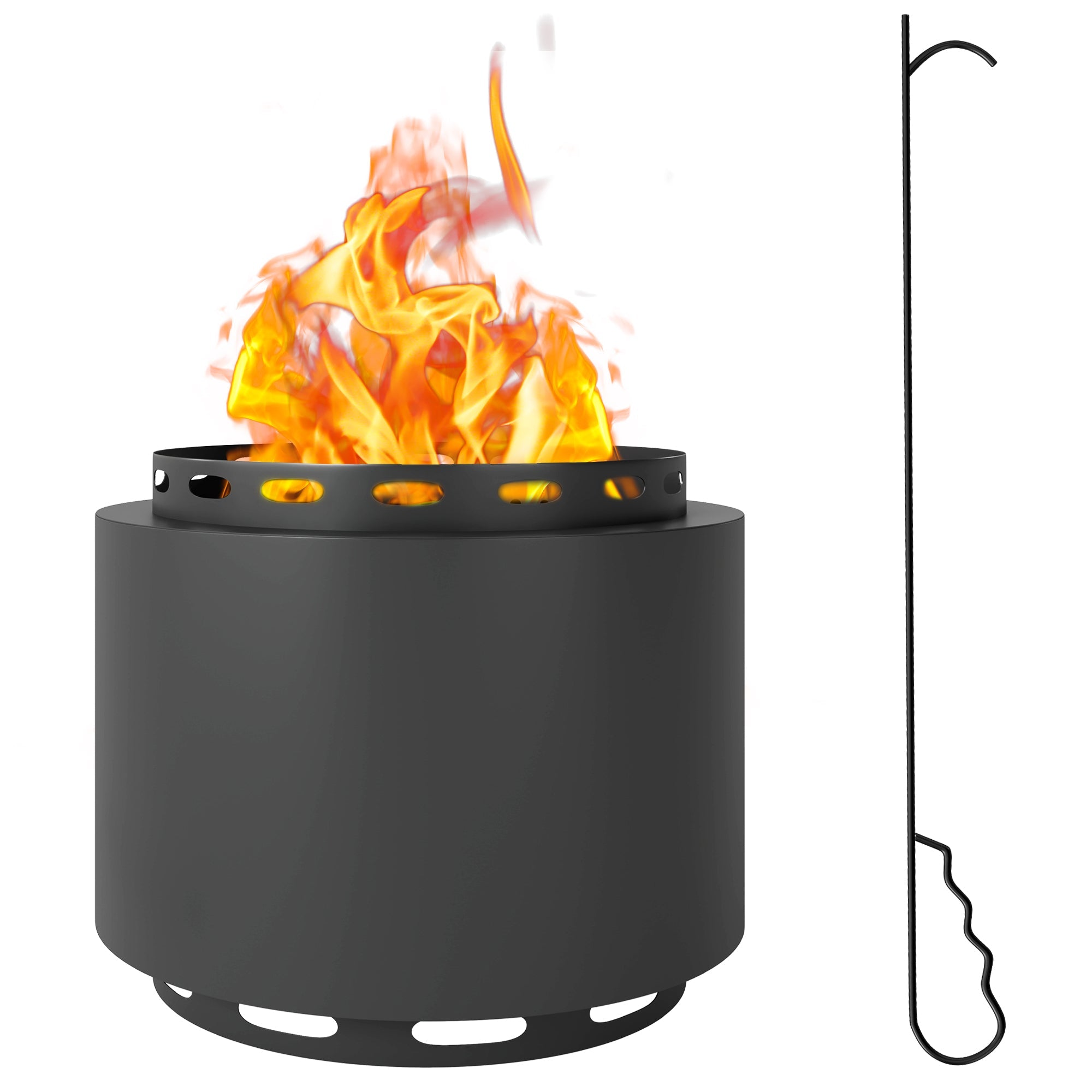Outsunny Smokeless Fire Pit, 48.5cm Portable Wood Burning Firepit with Poker for Garden Camping Bonfire Party, Metal, Dark Grey 