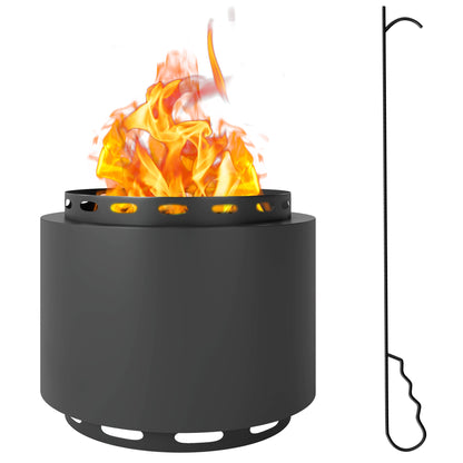 Outsunny Smokeless Fire Pit, 48.5cm Portable Wood Burning Firepit with Poker for Garden Camping Bonfire Party, Metal, Dark Grey 