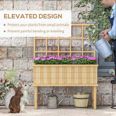 Outsunny 45 x 105cm Wooden Garden Planter, with Trellis - Natural 