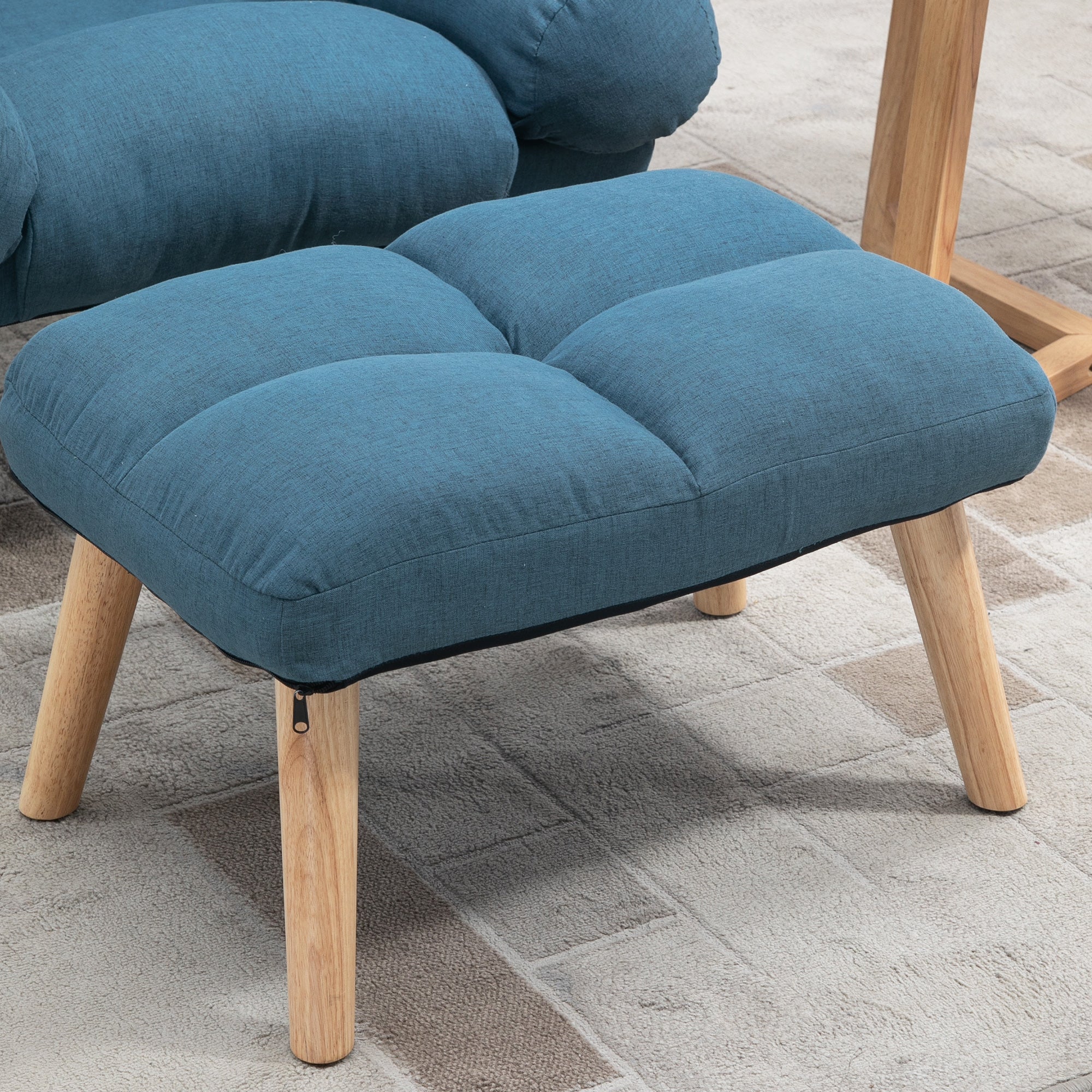 HOMCOM Armchair with Footstool, 180\'c2\'b0 Recliner with Ottoman, Accent Chair and Footstool with 3-Position Adjustable Backrest and Wooden Legs for Living Room, Blue
