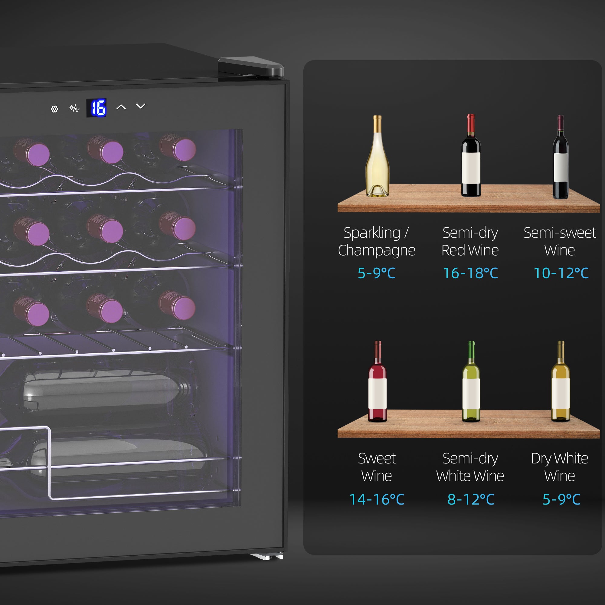 HOMCOM 42L 16-Bottle Wine Cooler Fridge - Black 