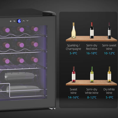 HOMCOM 42L 16-Bottle Wine Cooler Fridge - Black 