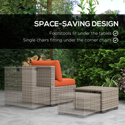 Outsunny Eight-Piece Rattan Garden Set, with Contrast Cushions - Orange/Grey 