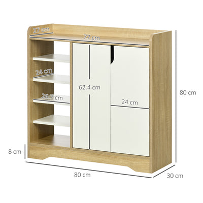 HOMCOM Shoe Storage with Double Doors and Open Shelves 13 Pair Shoe Storage Organizer for Entryway Hallway Natural and White 