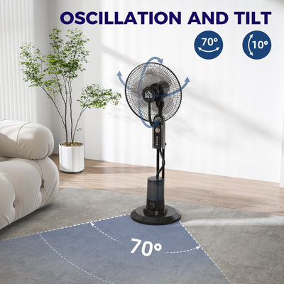 HOMCOM Pedestal Fan with Water Mist Spray, Spray Misting Fan with 70° Oscillation, Tilt Head, 4 Speeds, 3 Modes, Adjustable Mist, 3.2L Water Tank, for Home, 120 cm 