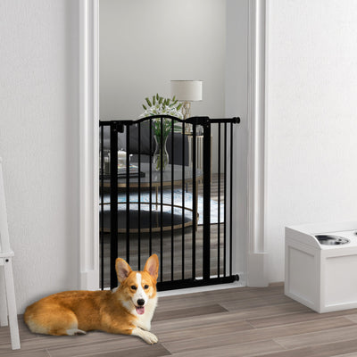 PawHut Metal Pet Safety Gate Dog Gate Folding Fence 74-87cm, Black 