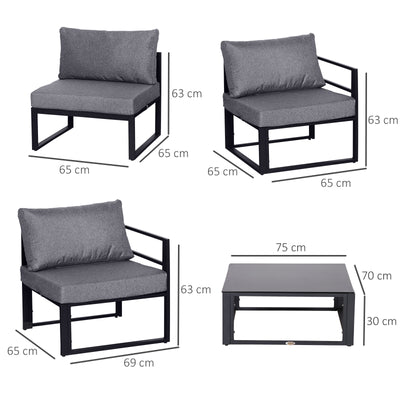 Outsunny 6 PCs Outdoor Indoor Sectional Corner Sofa Set Thick Padded Cushions Aluminium Frame 5 Seaters 1 Coffee Table Grey 