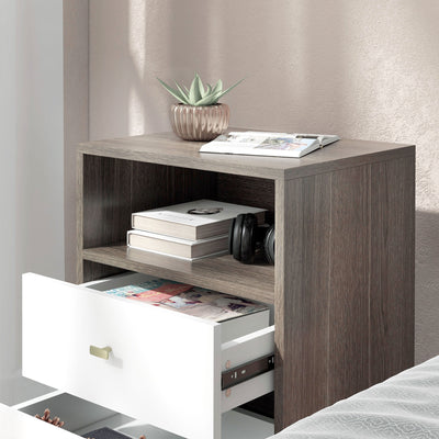 HOMCOM Industrial-Scandinavian Mix Bedside Table, with Drawers and Shelf 