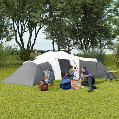 Outsunny 6-9 Man Tent with Bedrooms and Living Room, Accessories Included, Dark Grey 