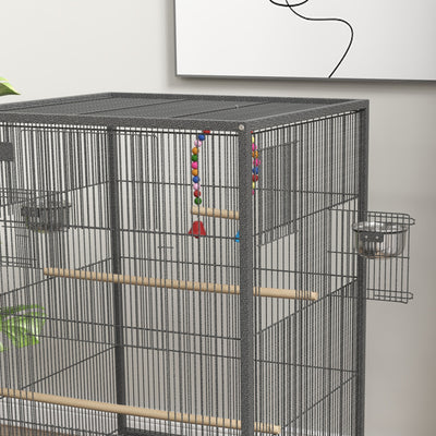 PawHut Bird Cage, Budgie Cage, with Rolling Stand, for Small Birds - Grey 