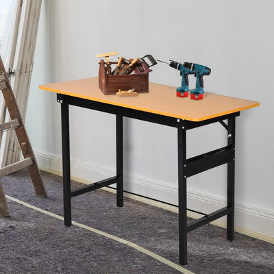 HOMCOM 100 cm Foldable Garage Work Bench, Craft Table MDF Workstation, Heavy-duty Steel Frame with Ruler, Protractor 