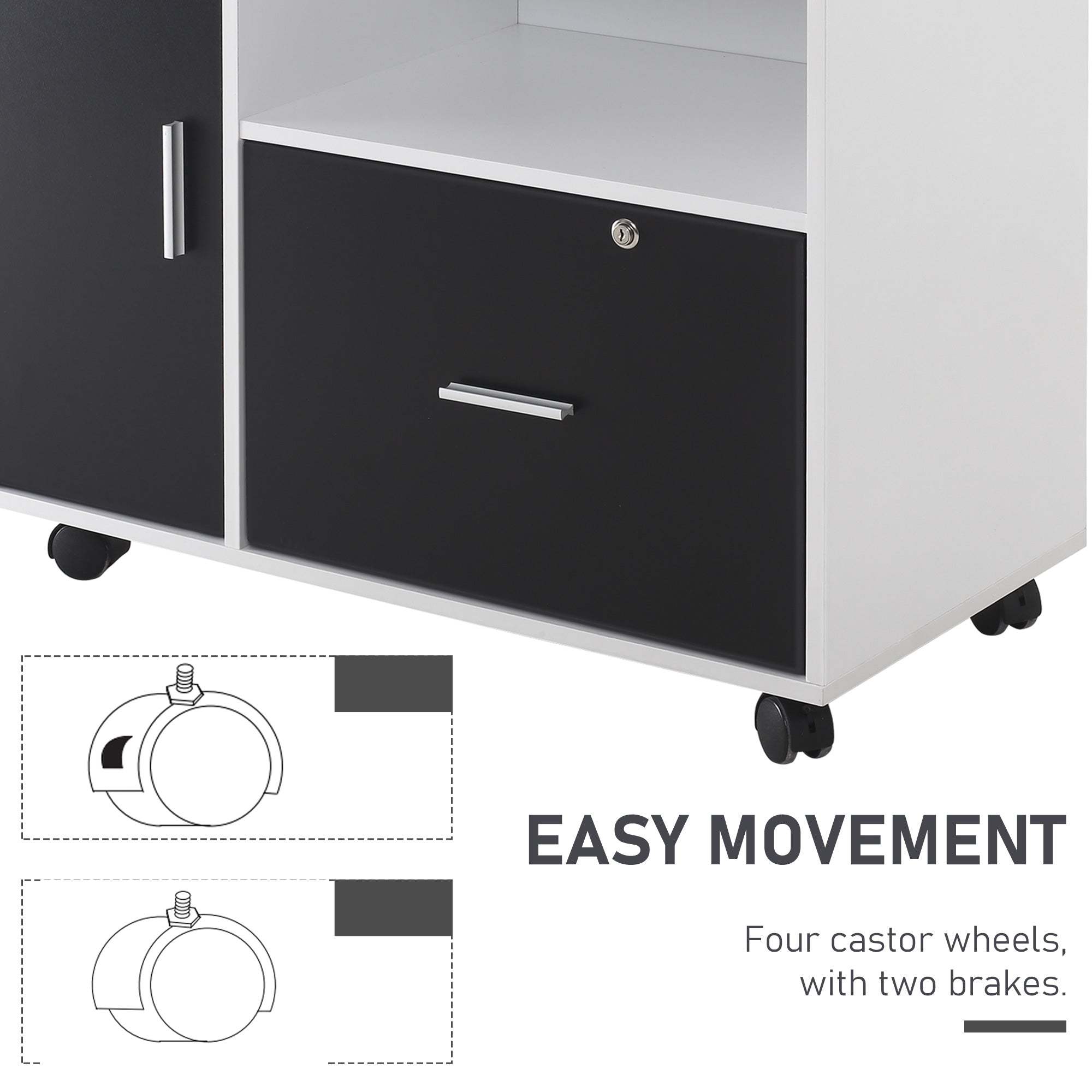 HOMCOM Multi-Compartment Office Storage Cabinet, with File Hangers - Black/White 