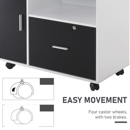 HOMCOM Multi-Compartment Office Storage Cabinet, with File Hangers - Black/White 
