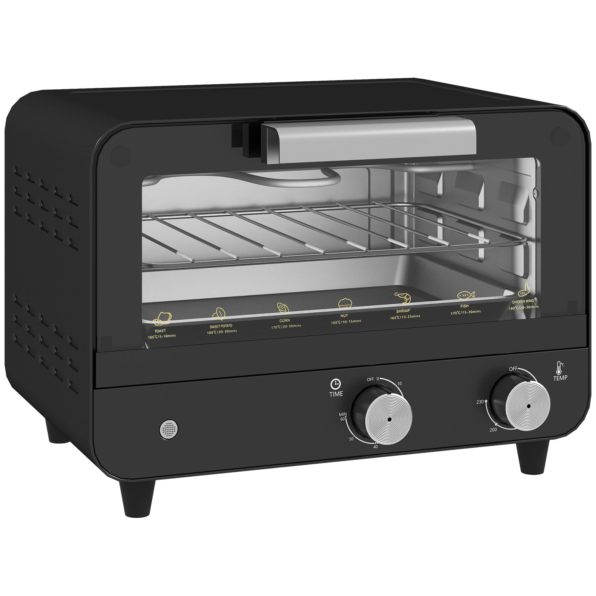 HOMCOM Small Toaster Oven, 12L Multifunction Mini Countertop Oven with Glass Door, Adjustable Temperature and Timer, Black 